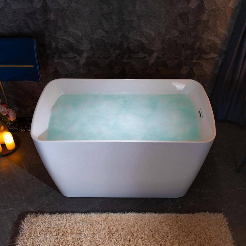 48'' White Acrylic Freestanding Rectangular Bathtub with Chrome Drain