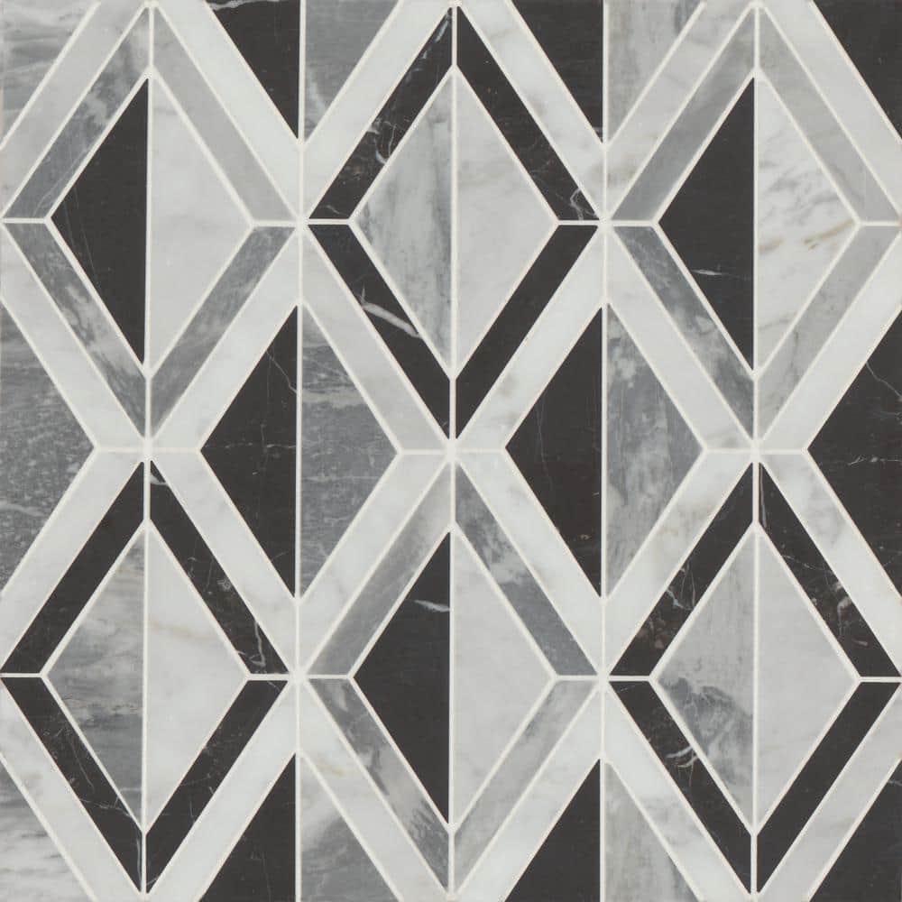 Arlo Geometric Black and White Marble Mosaic Tile