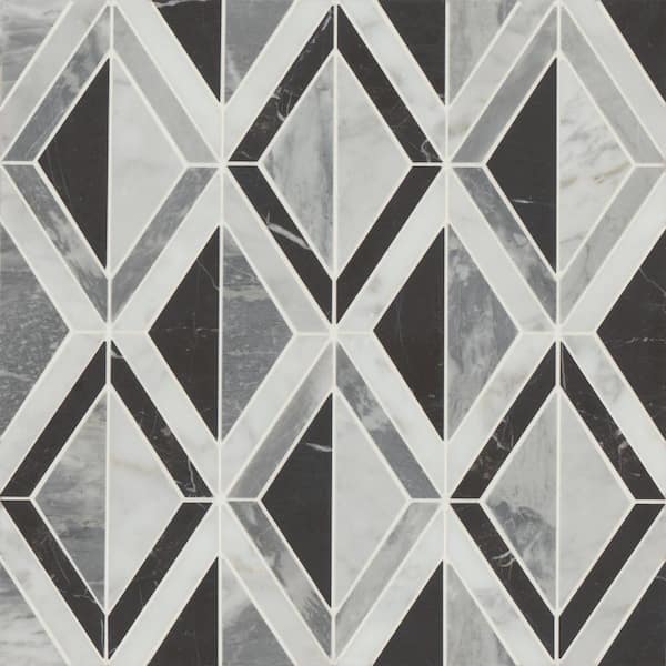 Bedrosians Modni Triangular 10 in. x 16 in. Honed Cool Blend Marble Mosaic Tile (5.6 sq. ft./Case)