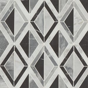 Modni Triangular 10 in. x 16 in. Honed Cool Blend Marble Mosaic Tile (5.6 sq. ft./Case)