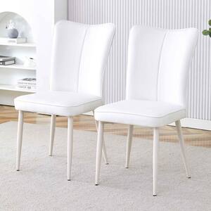 Modern White PU Leather Seat Dining Chairs Set of 2 for Kitchen, Living, Dining Room