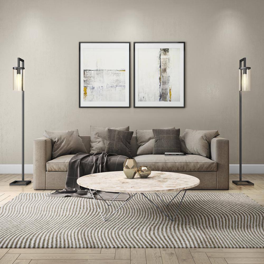 Blackened Bronze Floor Lamp with Seeded Glass Shade