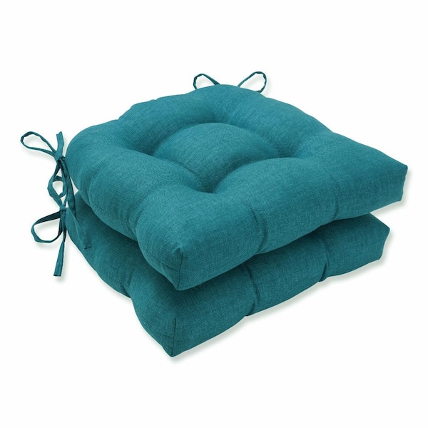 Pillow Perfect Solid 17.5 in. x 17 in. Outdoor Dining Chair Cushion in Green (Set of 2)