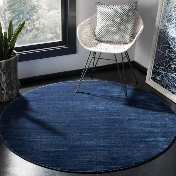 Vision Navy 8 ft. x 8 ft. Solid Marle Round Area Rug