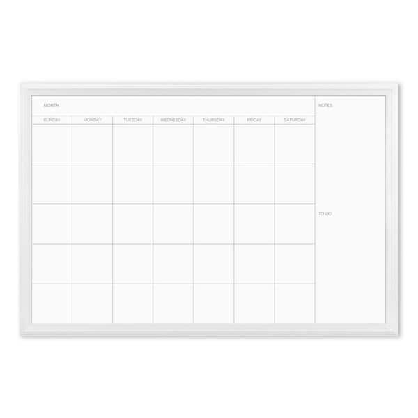 U Brands Magnetic Dry Erase Calendar Board 20 in. x 30 in. White Decor Frame