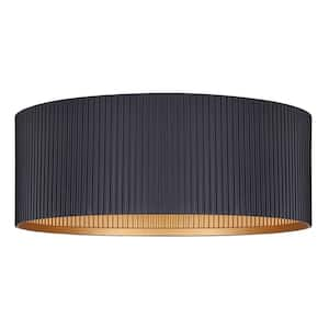 Rexton 13.875 in. 2-Light 60-Watt Modern Matte Black Flush Mount with Matte Black and Gold Metal Shade