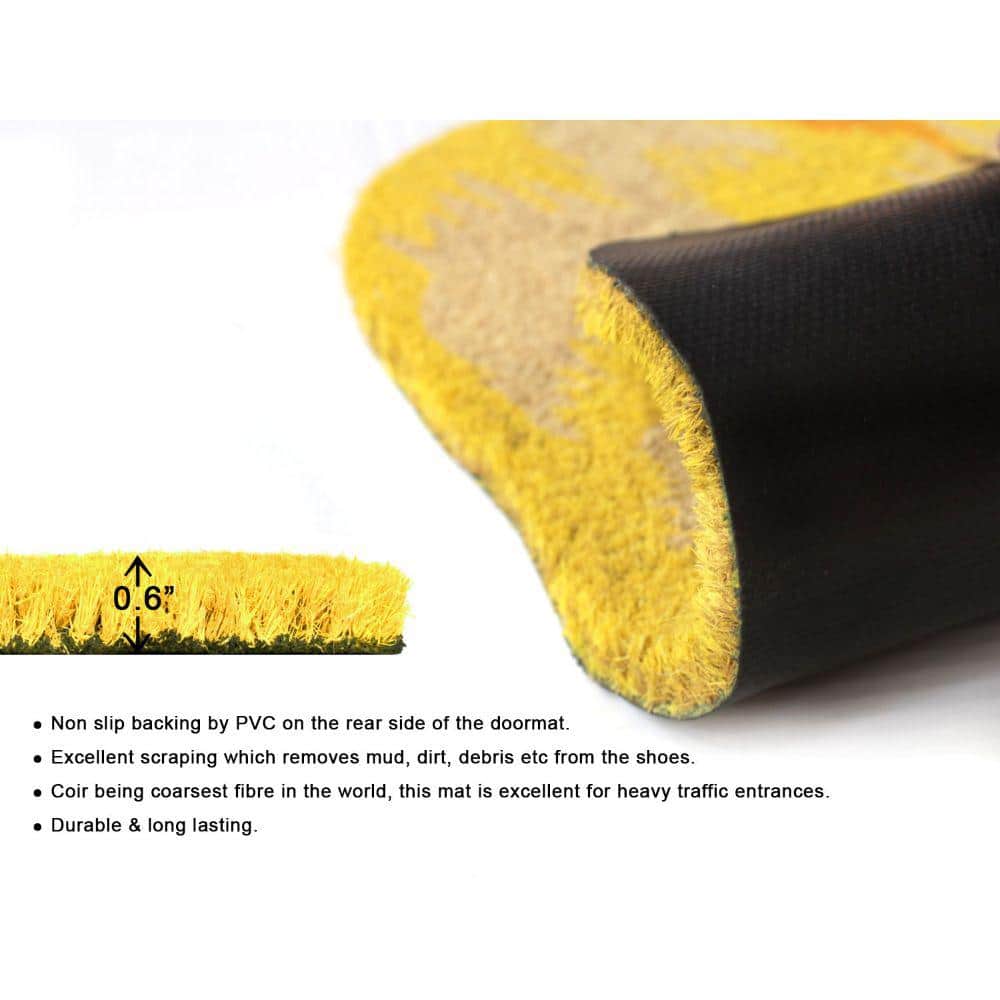 Yellow Cat Face Coir Outdoor Doormat, 18" x 24"