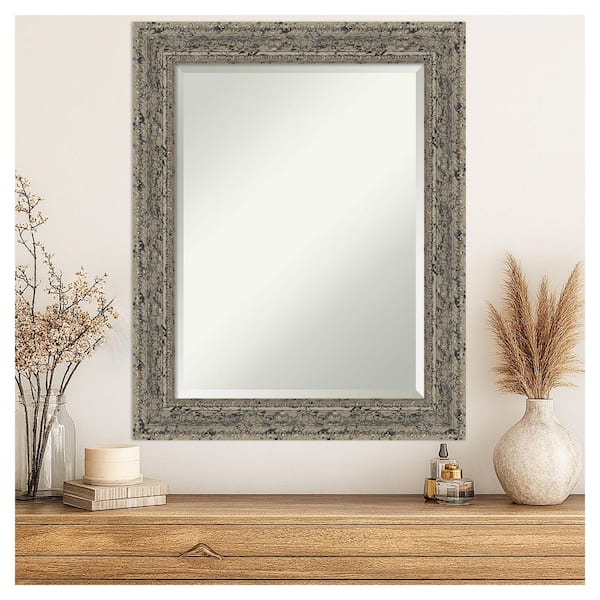 Attic Aged Silver 23.5 in. x 29.5 in. Beveled Traditional Rectangle Wood Framed Wall Mirror