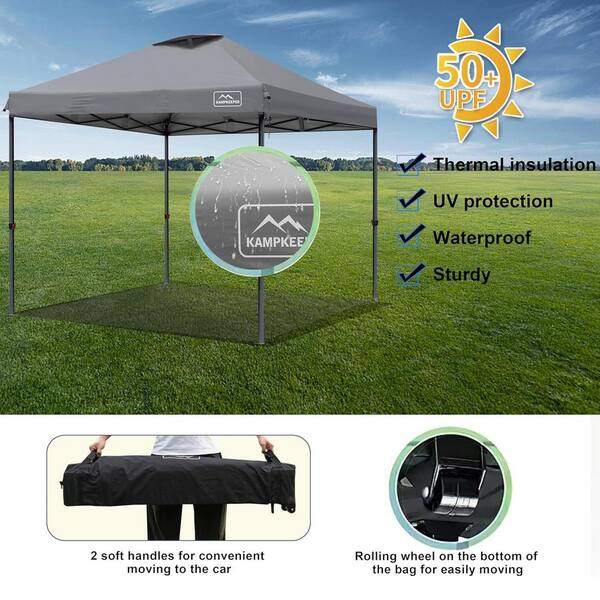 Unbranded - 10 ft. x 10 ft. Dark Gray Pop Up Canopy Tent with Central Push Handle, Adjustable Legs, Air Vent, Weight Bags, Stakes