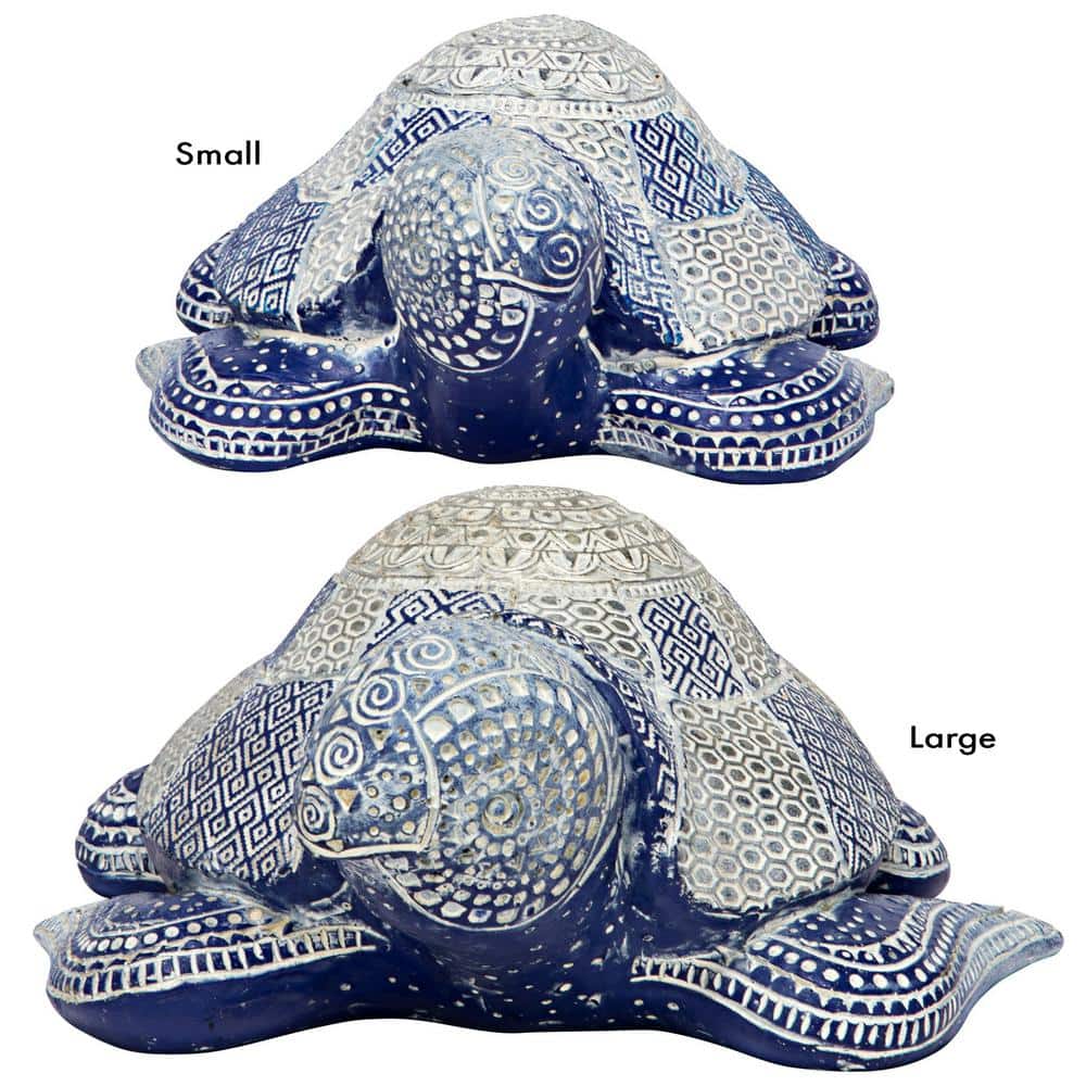 Peaceful Blue and Silver Resin Sea Turtle Figurine Set