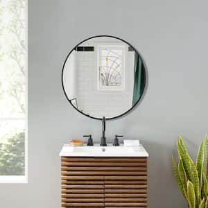24 in. W x 24 in. H Round Aluminium Alloy Framed Wall Bathroom Vanity Mirror in Matte Black