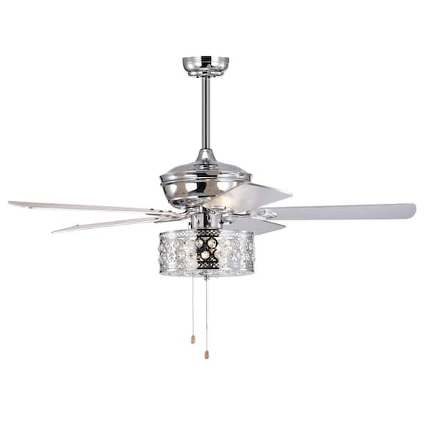 FIRHOT 52 in. Indoor Downrod Mount Chrome Chandelier Ceiling Fan with Light