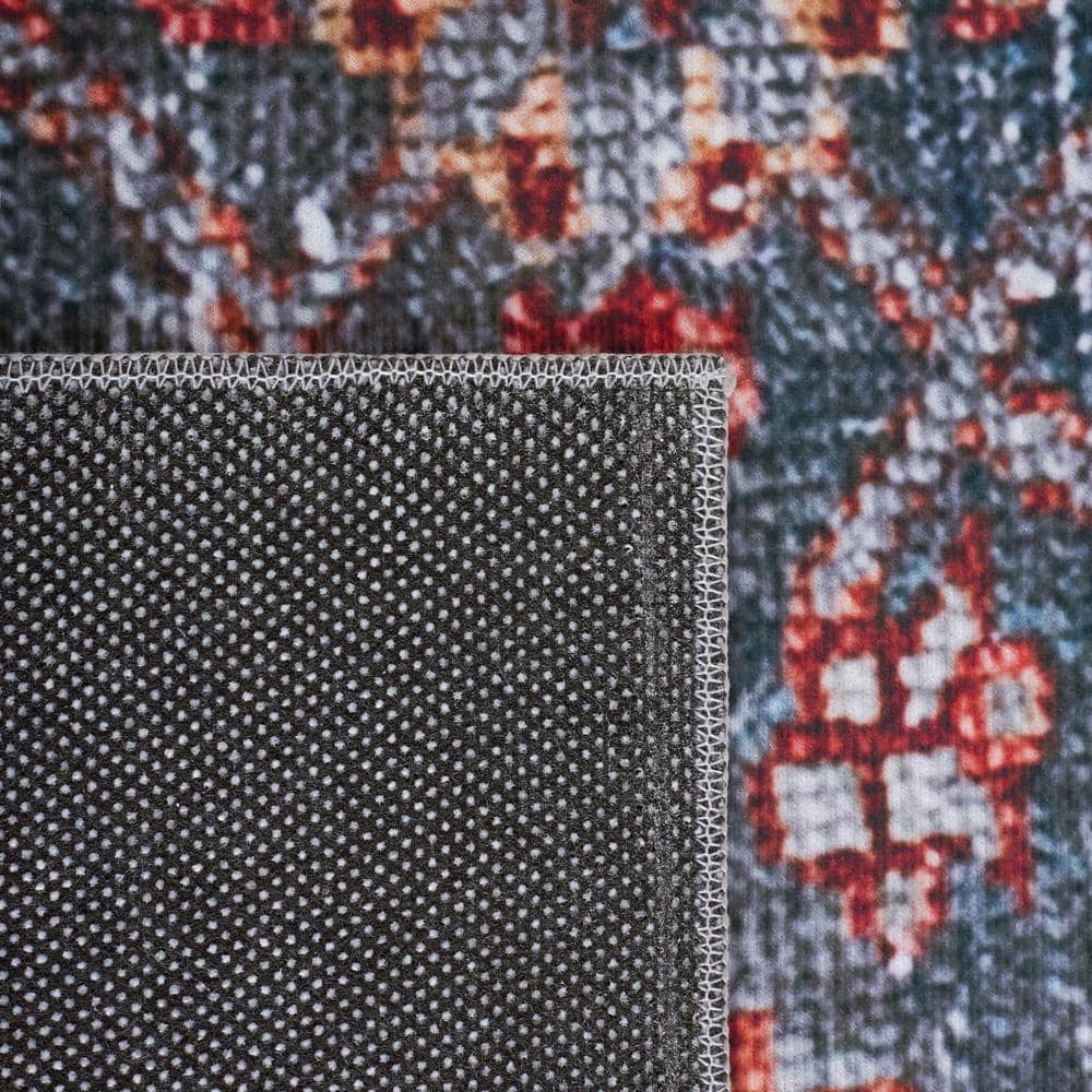 Tucson Blue and Rust Square Machine Washable Area Rug