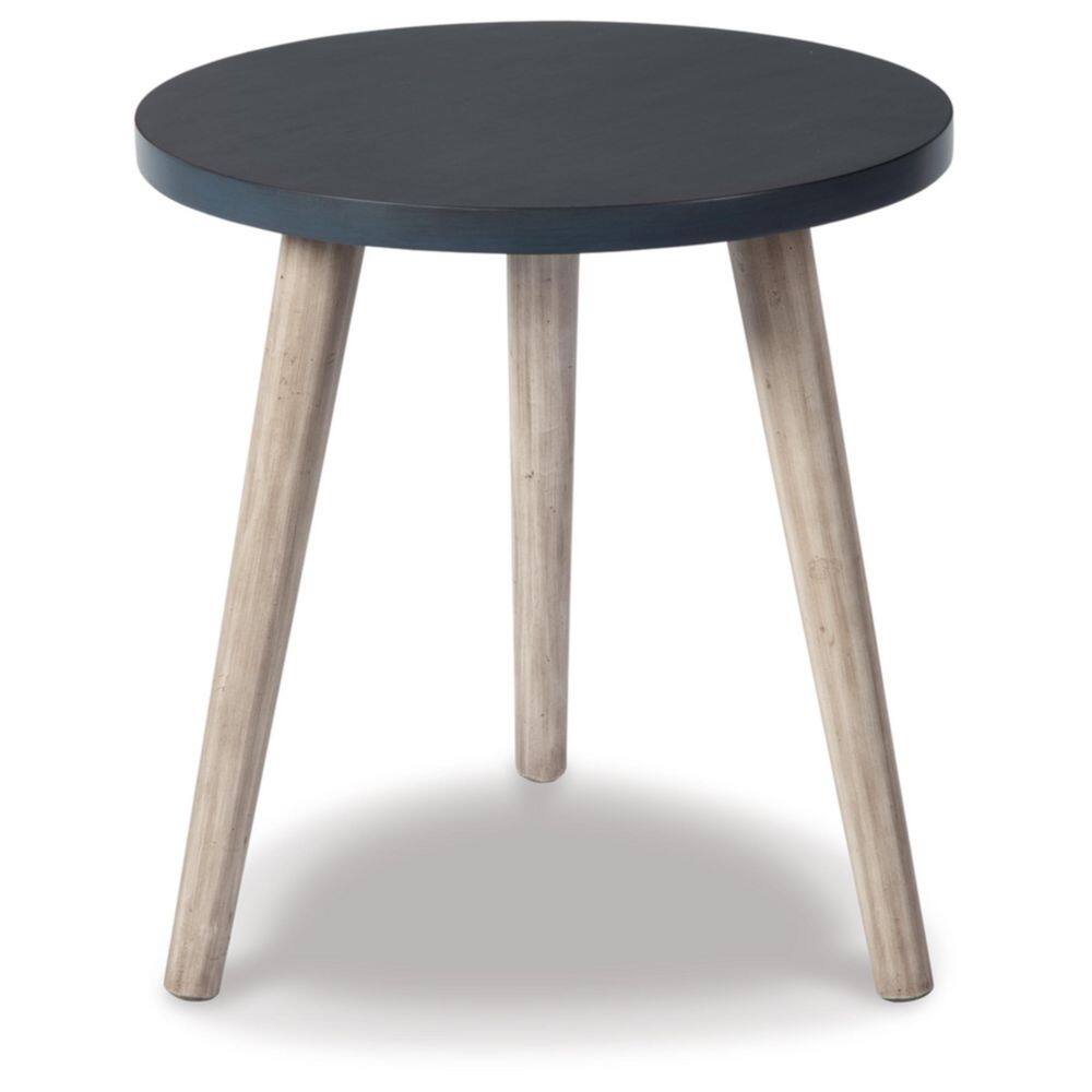 Transitional Fullerson Round Accent Table in Beige and Blue
