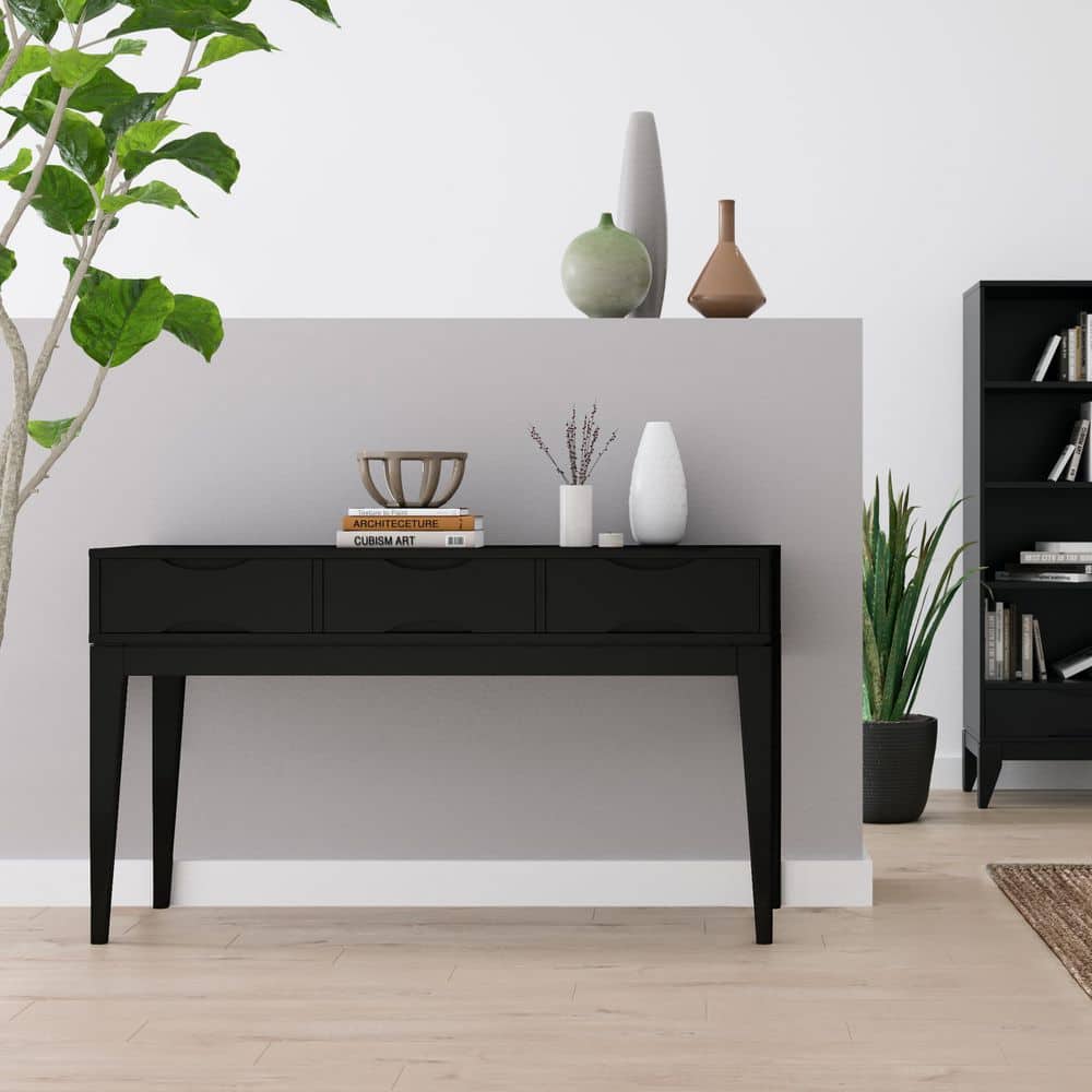 Harper Transitional Solid Hardwood Console with Storage in Black