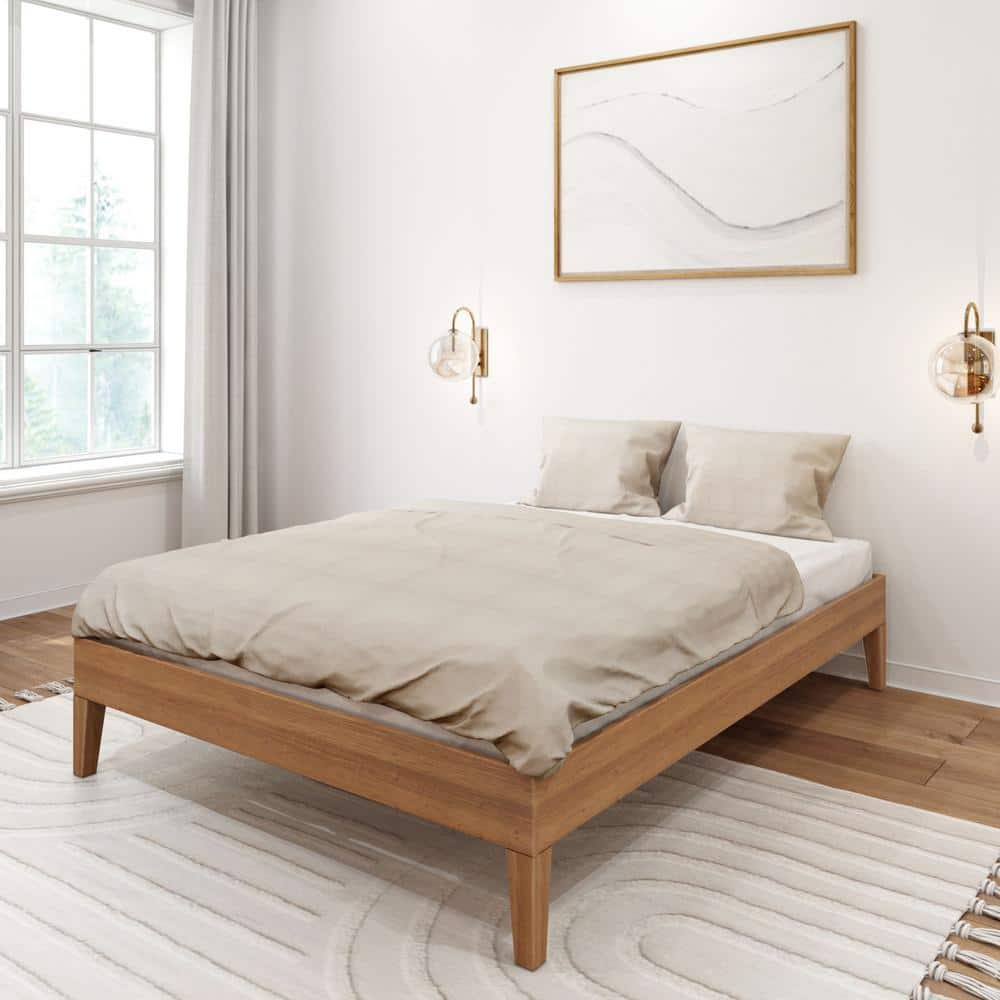 Full-Size Matte Pecan Pine Wood Platform Bed Frame