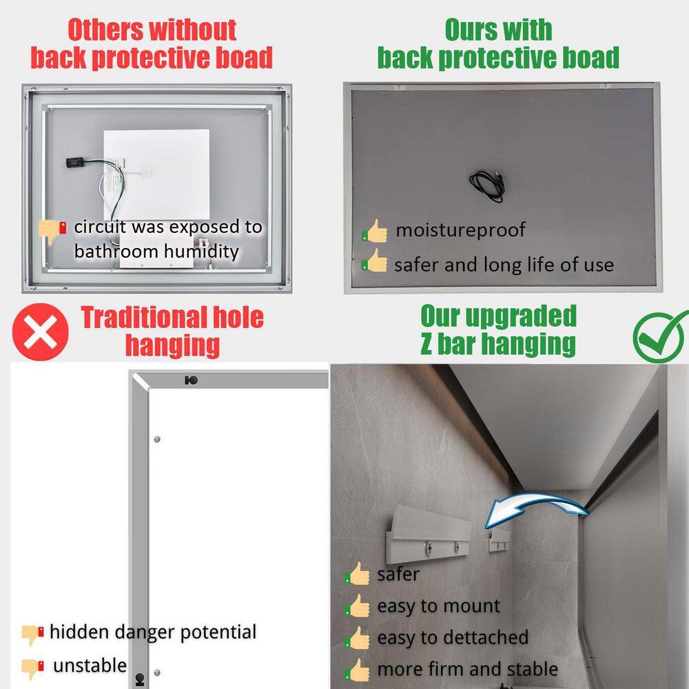 Oversized Frameless LED Bathroom Vanity Mirror with Anti-Fog Feature