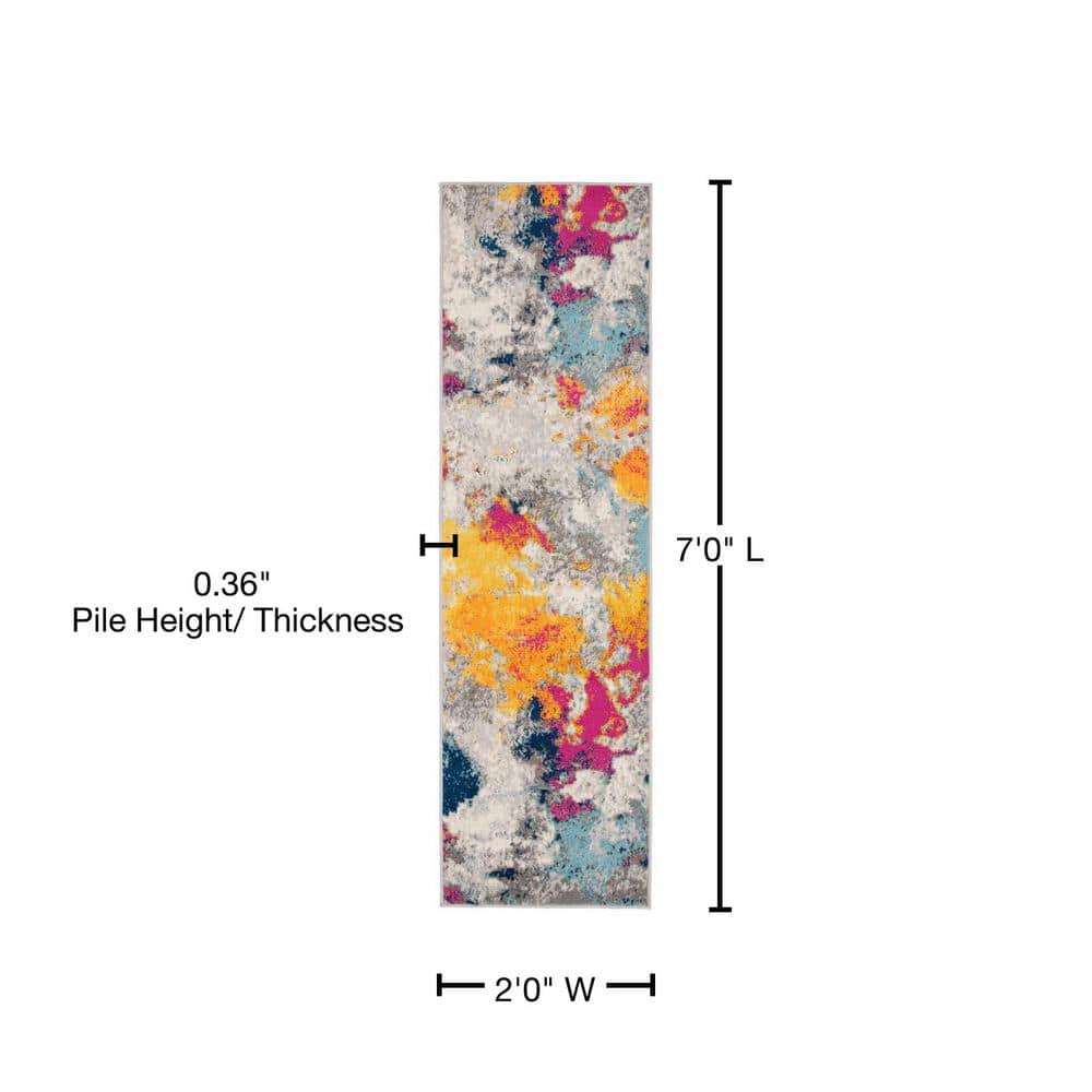 Multi-Color Abstract Synthetic Runner Rug, 2' x 7'