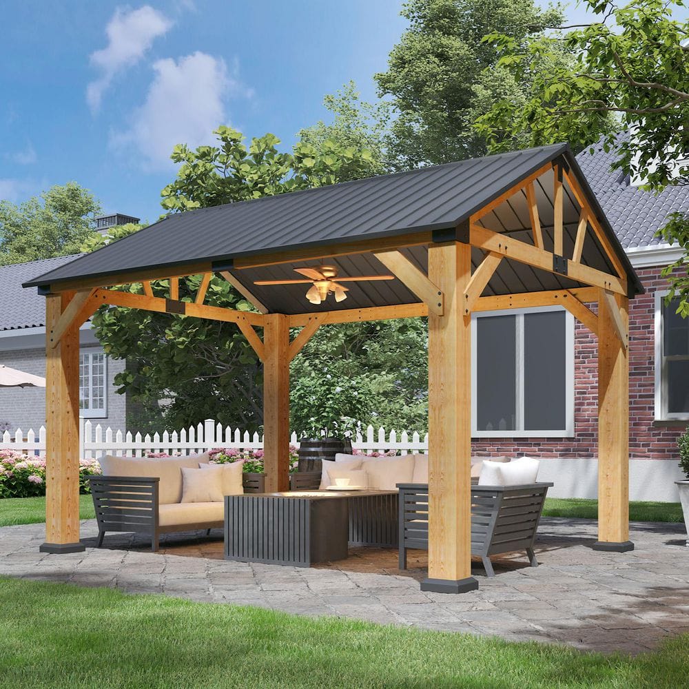 12 ft. x 10 ft. Wood Frame Outdoor Hardtop Gazebo with Galvanized Steel Roof and Ceiling Hook price history on PriceWatchPro