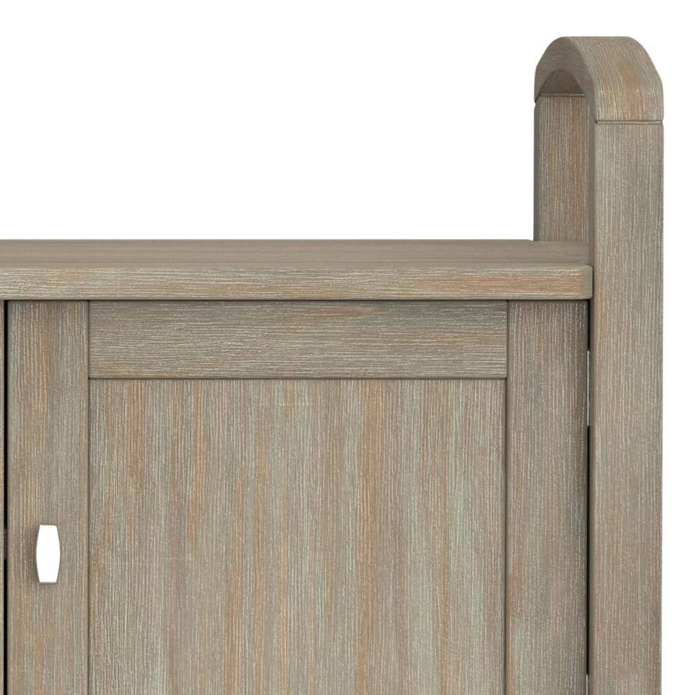 Rustic Distressed Gray 44" Solid Hardwood Storage Bench with Armrests