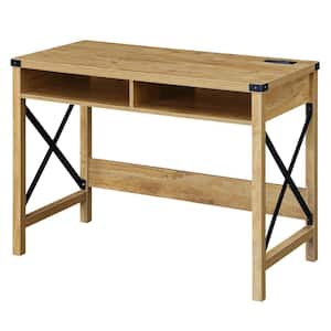 Durango 42 in. Rectangular English Oak & Black Particle Board Writing Desk with Charging Station