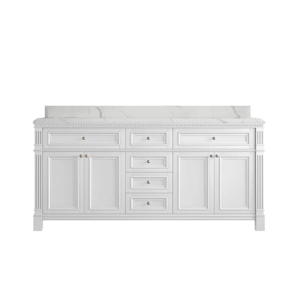 Paris 72 in. W x 22 in. D x 36 in. H Double Sink Bath Vanity in White with 1.5 in. Calacatta Laza qt. Top price history on PriceWatchPro