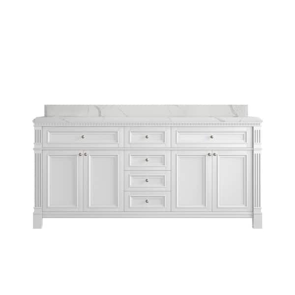 Willow Collections Paris 72 in. W x 22 in. D x 36 in. H Double Sink Bath Vanity in White with 1.5 in. Calacatta Laza qt. Top