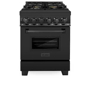 24 in. 4 Burner Dual Fuel Range with Brass Burners in Black Stainless Steel