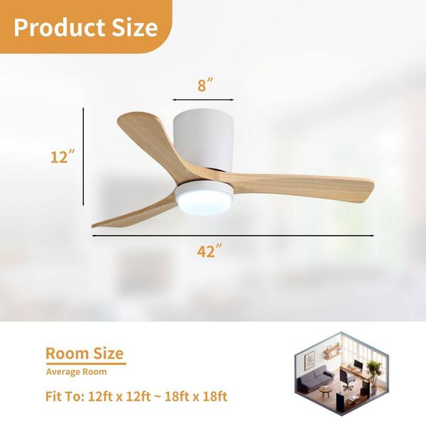 42 in. Integrated LED Indoor Flush Mount White Standard Ceiling Fan with Dimmable Light and Remote DC Motor
