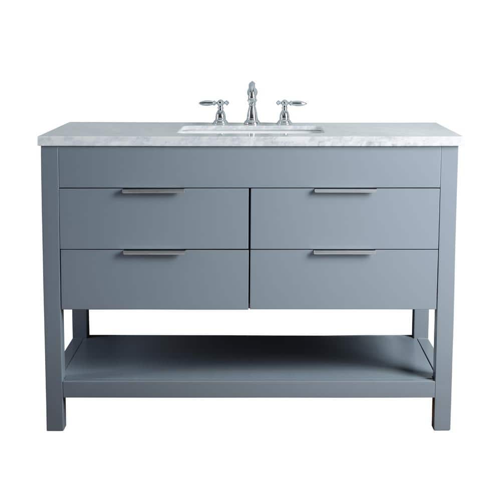 stufurhome Rochester 48 in. Grey Single Sink Bathroom Vanity with Marble Vanity Top and White