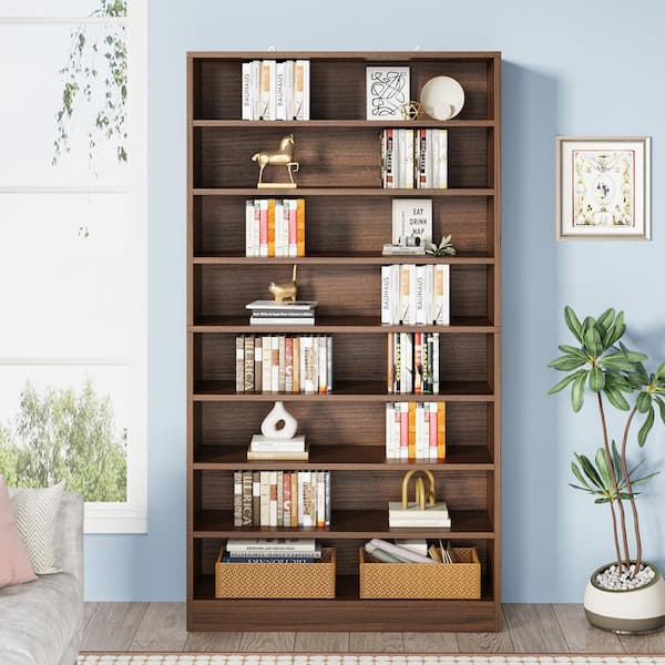 BYBLIGHT Eulas 70.8 in. Tall Brown Wood 9-Shelf Standard Bookcase