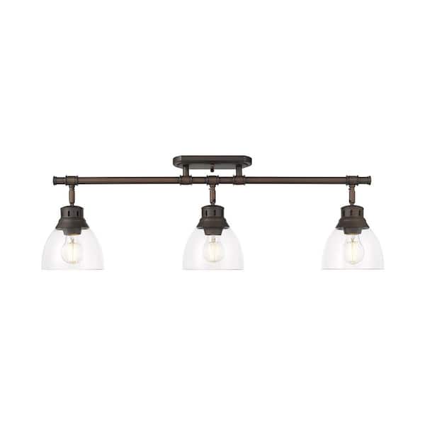 Duncan 6.5 in. 3-Light Rubbed Bronze Semi-Flush Mount with Clear Glass Shade