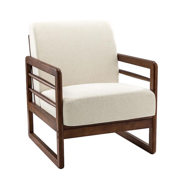 JAYDEN CREATION Daphne Ivory ArmChair with Solid Wood Legs