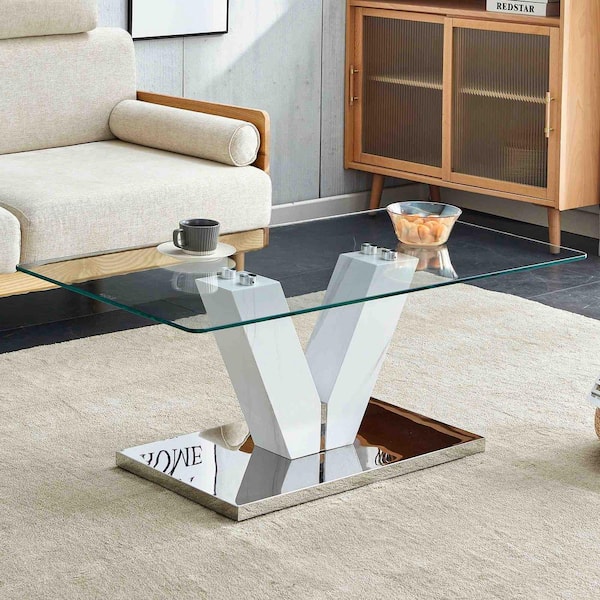 Modern 43.3 in. Transparent Rectangle Glass Coffee Table