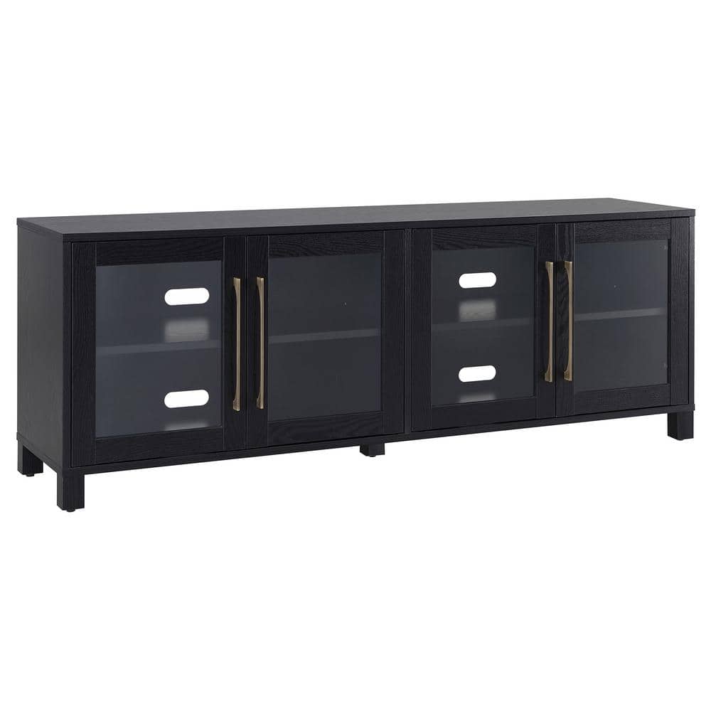 Quincy Black Grain Rectangular TV Stand with Glass Doors