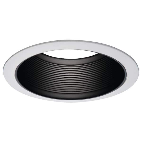 E26 6 in. Series Black Recessed Ceiling Light Fixture Trim with Tapered Baffle and White Ring Overlay