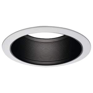E26 6 in. Series Black Recessed Ceiling Light Fixture Trim with Tapered Baffle and White Ring Overlay