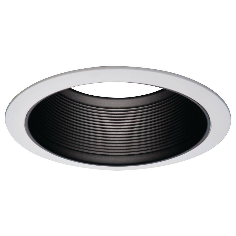 Halo E26 6 In Series Black Recessed Ceiling Light Fixture Trim With Tapered Baffle And White Ring Overlay 6100bb The Home Depot