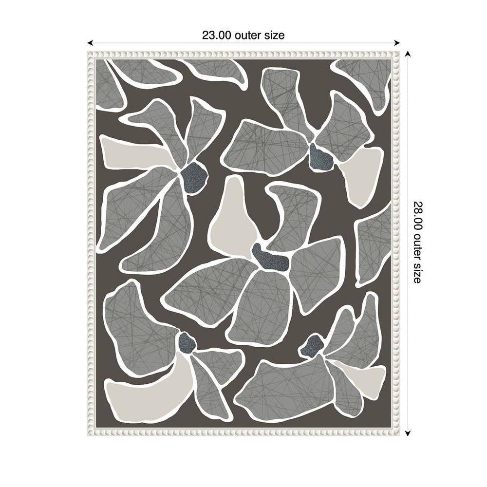 Grey Flower Blooms II Abstract Canvas Print with White Frame