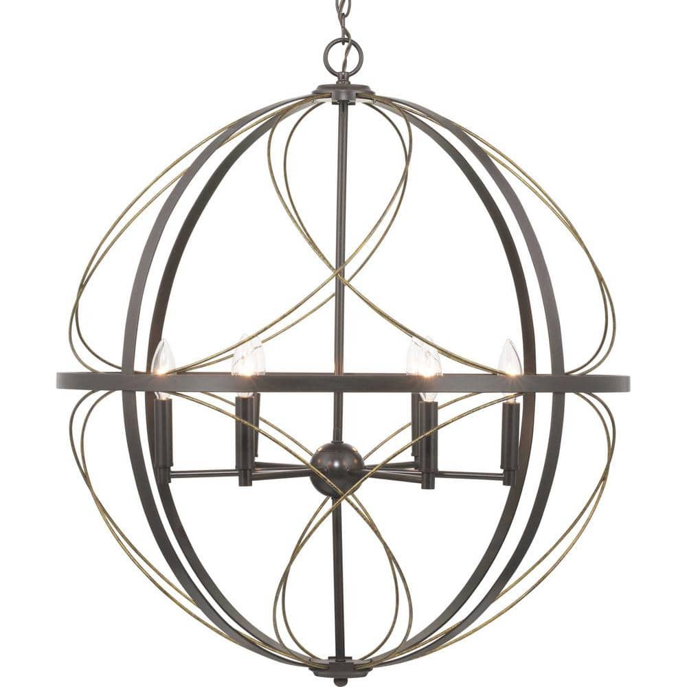 Brandywine Antique Bronze 6-Light Pendant with Hand Gilded Accents