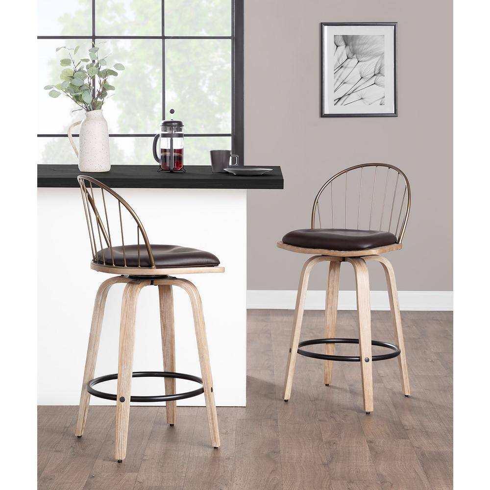 Riley 26" White Washed Wood and Metal Swivel Counter Stools