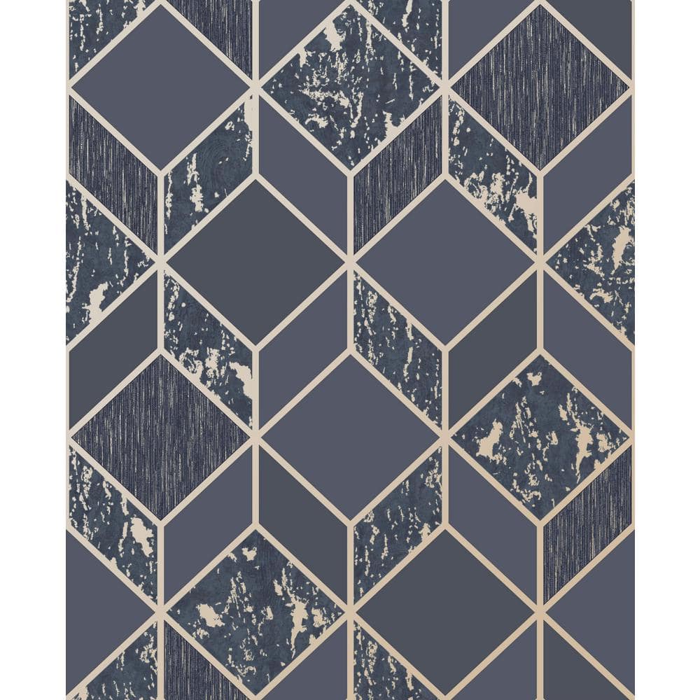 Vittorio Geometric Navy/Pale Gold Paper Peelable Roll (Covers 56 sq. ft.)