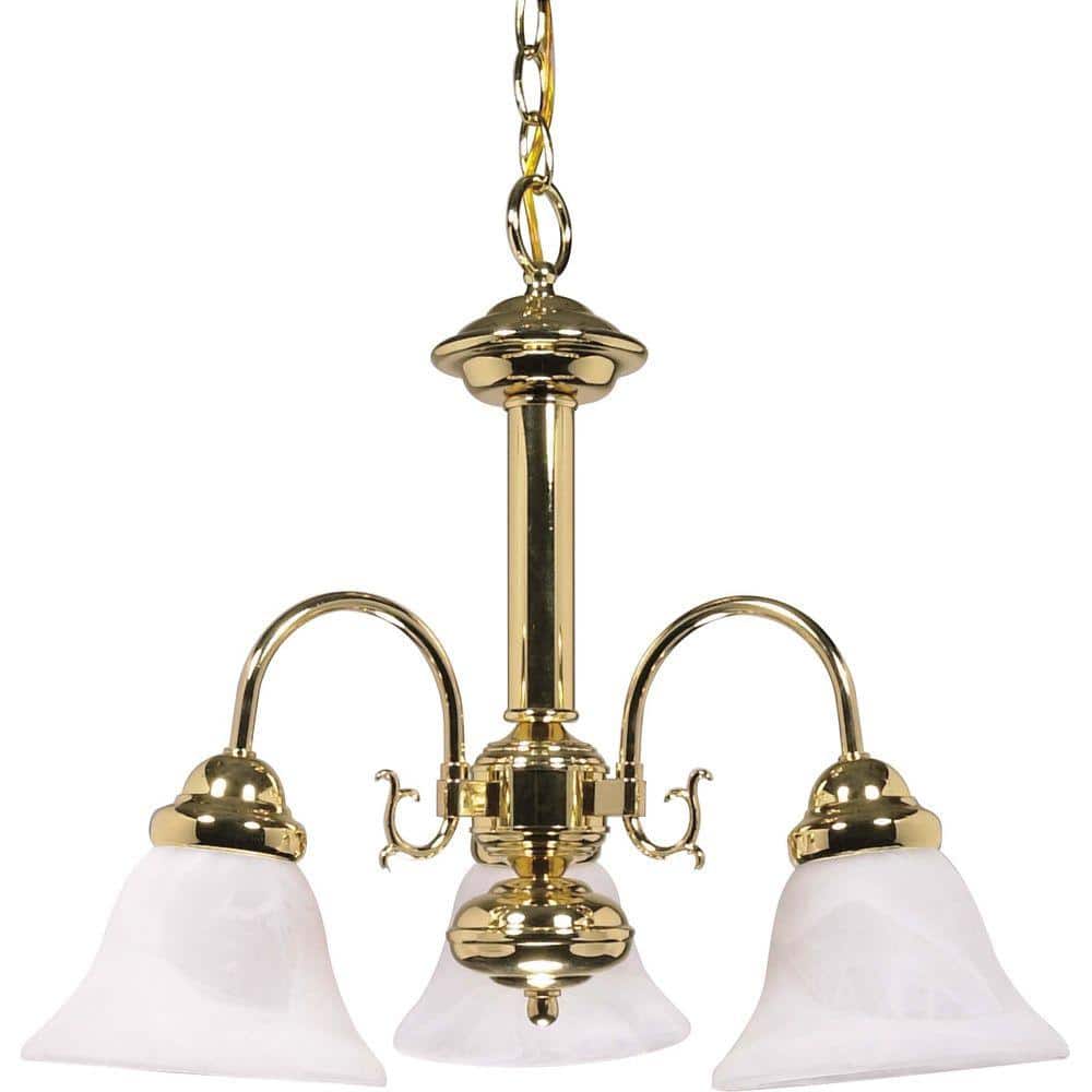 Polished Brass 3-Light Chandelier with Frosted Glass Shades