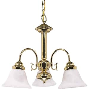 3-Light Polished Brass Chandelier with Alabaster Glass Bell Shades