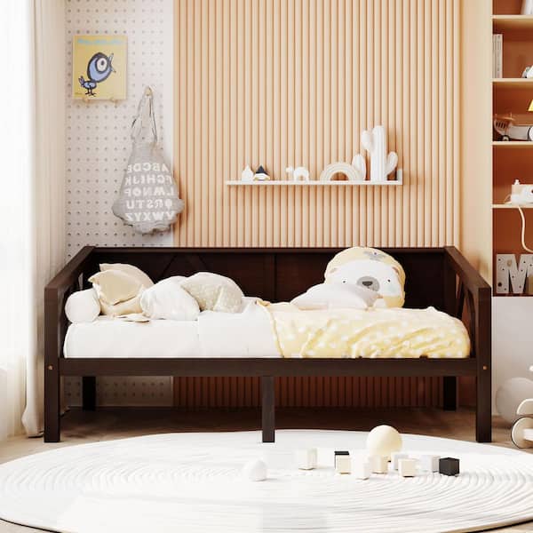 Espresso Brown Wood Frame Twin Size Daybed with Wood Slat Support