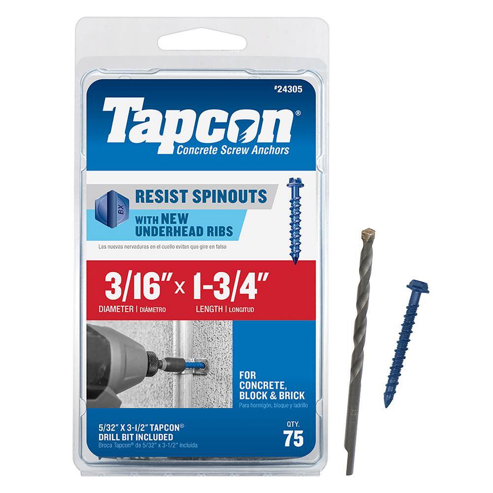 Tapcon 3/16 In. X 2-3/4 In. Hex-Washer-Head Concrete Anchors (25-Piece) 24210 - The Home Depot