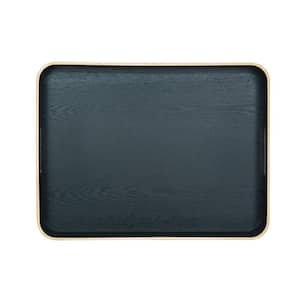 19.75 in. W x 2.37 in. H x 15 in. D Square Black & Natural Oak Wood Serving Tray with Handles