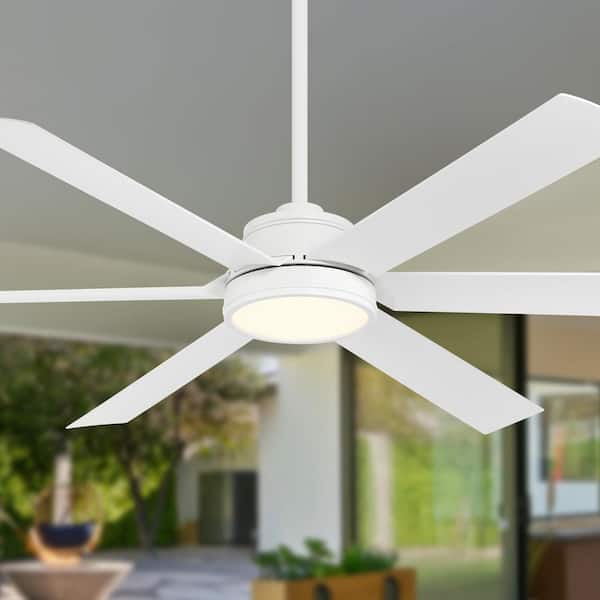 Cairo 65 in. Smart Indoor Outdoor Flat White Low Profile Ceiling Fan with Integrated LED, Remote Control Included