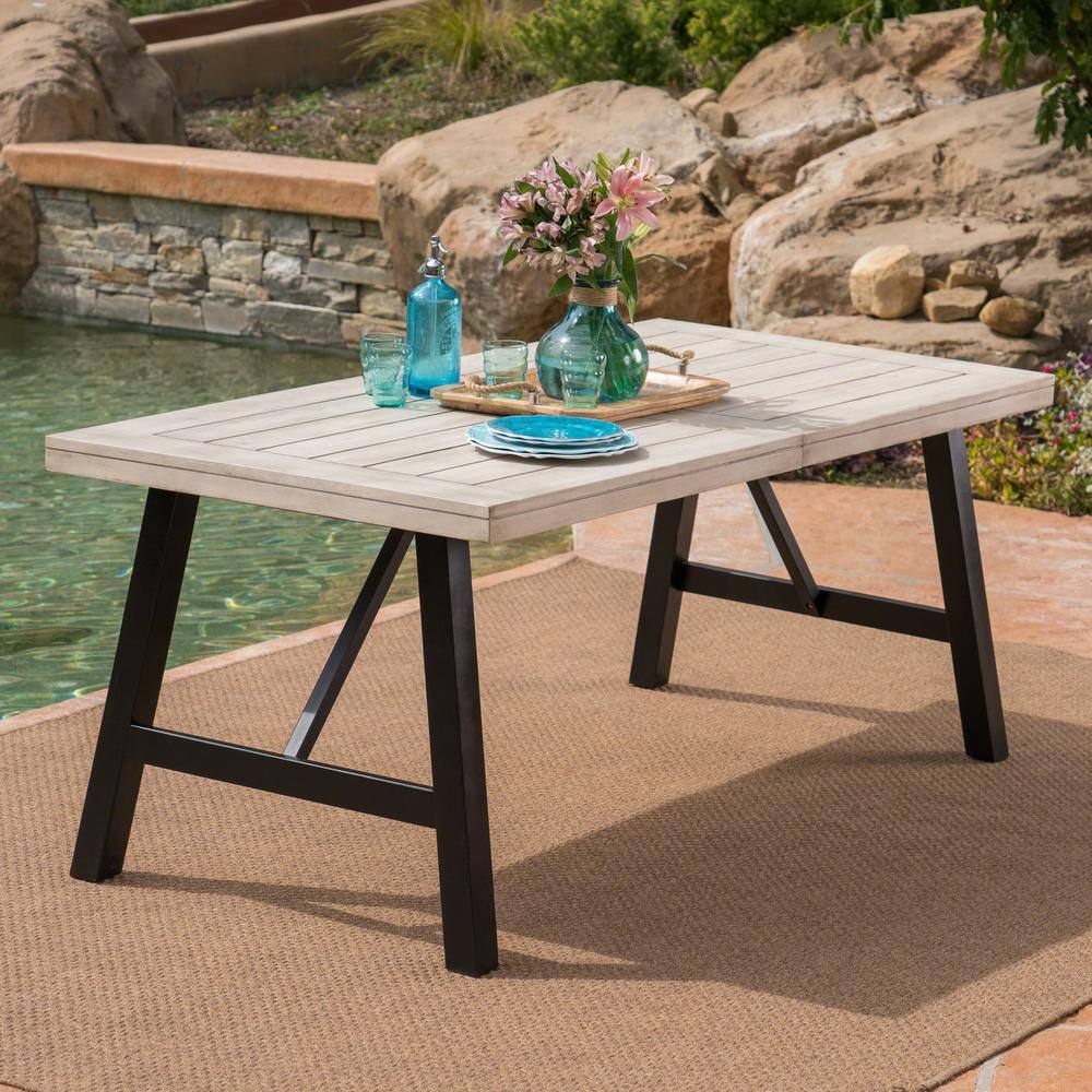 Borocay Light Gray Acacia Wood Splayed H-Frame Dining Table
