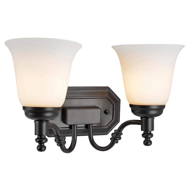 2-Light Oil Rubbed Bronze Vanity Light with Frosted Glass Shade